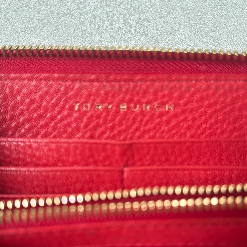 Authentic Tory Burch Red Pebbled Leather Wallet